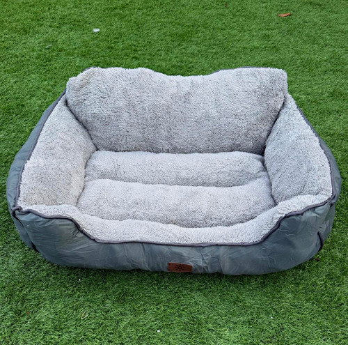 Grey plush cushioned sofa - plush,